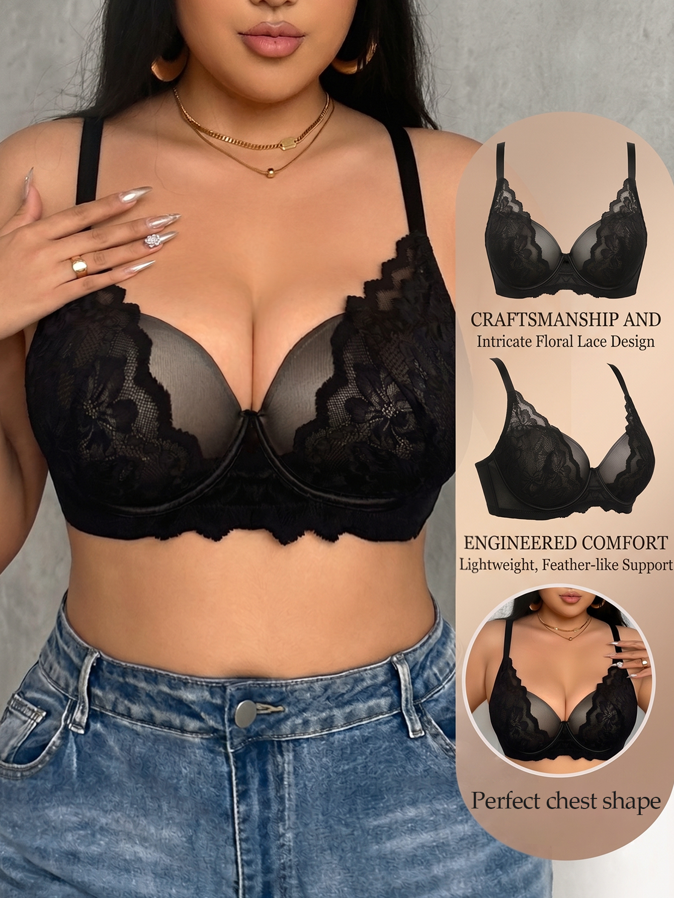 Wide Strap Plus Size Women Bra - Sheer Mesh Bra review and price