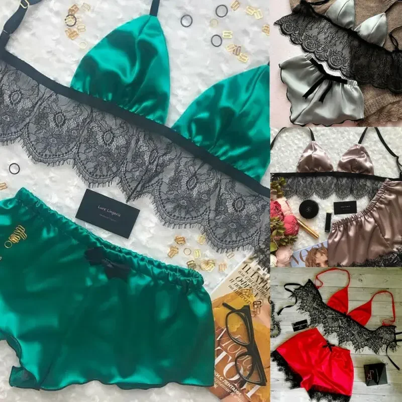 Women's Underwear Sexy Silk Sa - Lace Bralette Set review and price